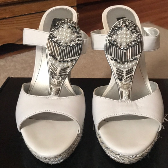 White House Black Market Shoes - White House Black Market White wedges